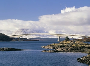 Skye bridge across Kyle Akin with snow on the mountains Skye bridge across Kyle Akin with snow on the mountains
