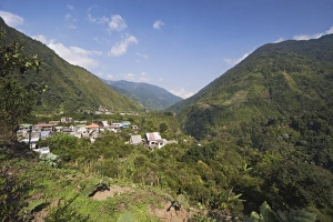 Small town of Machay in the Pastaza River valley, that flows from the Andes to the upper Small town of Machay in the Pastaza River valley, that flows from the Andes to the upper