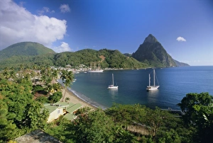 Prints of Soufriere and The Pitons, St. Lucia, Windward Islands, West Indies, Caribbean, Central America Images Dated 2008 September: Soufriere and The Pitons Print, St. Lucia Landscape Photograph