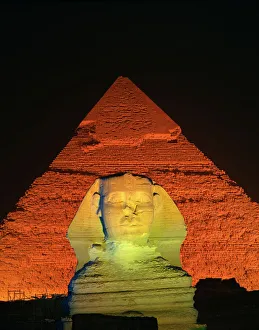 The Sphinx and Pyramid at Giza, Cairo Print