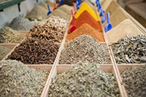 Marrakech Souk Prints: Spice stall in the souk