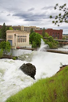 Spokane River in major flood, Riverfront Park, Spokane, Washington State Spokane River in major flood, Riverfront Park, Spokane, Washington State