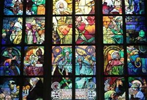 Prints of St. Vituss Cathedral. stained glass of St. Cyril and Methodius by Alfons Mucha, Prague, Czech Republic, Europe Czech Republic Prints: St Vituss Cathedral Stained Glass Print
