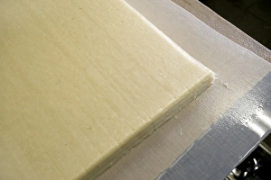 Stack of wet, freshly-made Japanese washi paper at Echizen Washi No Sato village in Fukui Stack of wet, freshly-made Japanese washi paper at Echizen Washi No Sato village in Fukui