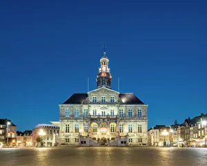 Prints of Stadhuis city hall on Markt square at dusk, Mstricht, Limburg, Netherlands, Europe Netherlands Prints: Stadhuis city hall Print at Dusk, Maastricht
