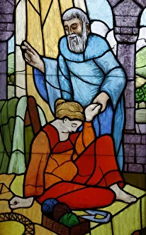 Stained glass of Elishas miracle, Vienna, Austria Stained glass of Elishas miracle, Vienna, Austria