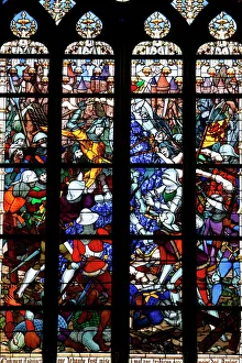 Stained glass of Joan of Arc in Sainte-Croix cathedral, Orleans, Loiret, France, Europe Stained glass of Joan of Arc in Sainte-Croix cathedral, Orleans, Loiret, France, Europe