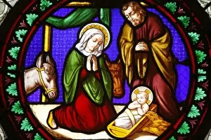 Images Dated 6th December 2008: Stained glass of the Nativity in Ainay Basilica, Lyon, Rhone, France, Europe