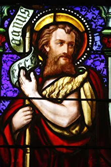 Stained glass of St. John the Baptist, in St. Pauls church, Lyon, Rhone, France Stained glass of St. John the Baptist, in St. Pauls church, Lyon, Rhone, France