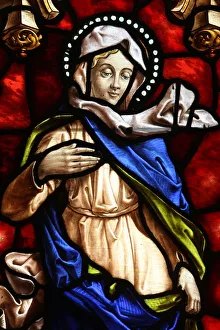 Stained glass of the Virgin Mary, San Jeronimos church, Madrid, Spain, Europe Stained glass of the Virgin Mary, San Jeronimos church, Madrid, Spain, Europe