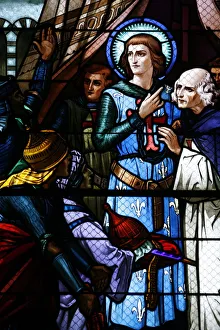 Stained glass window of the crusading St. Louis meeting the Emir, St Stained glass window of the crusading St. Louis meeting the Emir, St