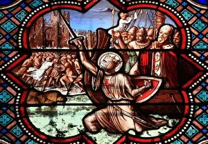 Stained glass window depicting the life of St. Louis, Senlis cathedral, Senlis, Oise Stained glass window depicting the life of St. Louis, Senlis cathedral, Senlis, Oise