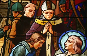 Stained glass window of St. Louiss death in Tunis, St Stained glass window of St. Louiss death in Tunis, St