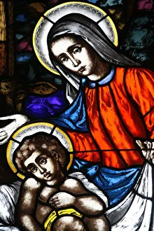 Stained glass window of Virgin and Child, St. Marys church, New York Stained glass window of Virgin and Child, St. Marys church, New York