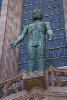 Anglican Cathedral Collection: Statue in front of the entrance to Liverpool Anglican Cathedral, Liverpool