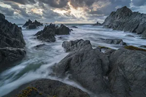North Devon Coast Prints: Stormy sunset over the dramatic North Devon coast, Devon, England, United Kingdom, Europe