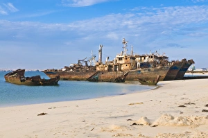 Stranded vessels lying in the ship graveyard of Nouadhibou, Mauritania, Africa Stranded vessels lying in the ship graveyard of Nouadhibou, Mauritania, Africa