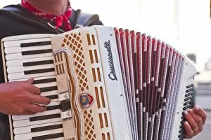 Accordions Collection: A street musician plays the accordion, Lyon, Rhone, Rhone-Alpes, France, Europe