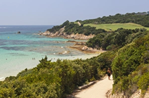 Summer view of the turquoise sea and the golf course on the promontory, Sperone, Bonifacio Summer view of the turquoise sea and the golf course on the promontory, Sperone, Bonifacio