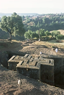 Sunken, rock-hewn Christian church, in rural landscape, Lalibela Sunken, rock-hewn Christian church, in rural landscape, Lalibela