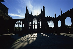 Sunlight through windows in the old Christian cathedral ruins, Coventry Sunlight through windows in the old Christian cathedral ruins, Coventry