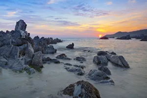 Prints of Sunset over Atlantic, Combesgate Beach, Woolacombe, Devon, England, United Kingdom, Europe Woolacombe Prints: Devon Coast Print: Sunset over Combesgate Beach