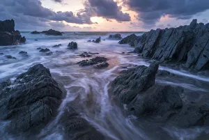 North Devon Coastline Prints: Sunset over the dramatic coastline of North Devon, England, United Kingdom, Europe