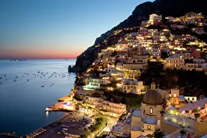 Sunset overlooking Positano on the Amalfi Coast, UNESCO World Heritage Site, Campania Sunset overlooking Positano on the Amalfi Coast, UNESCO World Heritage Site, Campania
