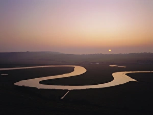 European River Views Prints: Sunset over the River Cuckmere at Cuckmere Haven, East Sussex, England, UK, Europe