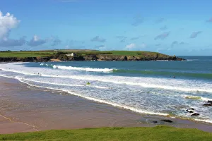 Surfers, Harlyn Bay, Cornwall, England, United Kingdom, Europe Surfers, Harlyn Bay, Cornwall, England, United Kingdom, Europe
