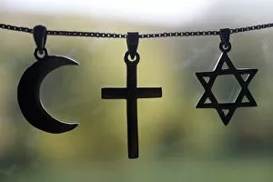 Images Dated 4th May 2016: Symbols of Islam, Christianity and Judaism, Eure, France, Europe