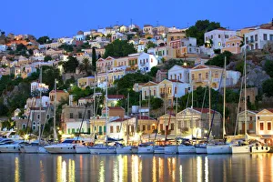 Prints of Symi Harbour, Symi, Dodecanese, Greek Islands, Greece, Europe Greece Prints: Symi Harbour Print, a photograph of the Greek island's waterfront