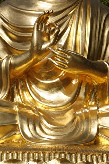 Detail of the teaching mudra on the sitting Buddha statue, Sainte-Foy-Les-Lyon Detail of the teaching mudra on the sitting Buddha statue, Sainte-Foy-Les-Lyon
