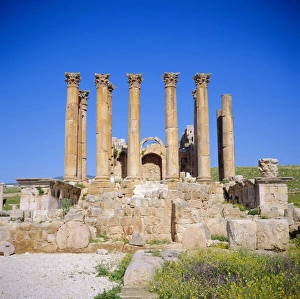 Prints of Temple of Artemis, 1st century AD, of the Roman Decapolis city, Jerash, Jordan, Middle East Jordan Prints: Temple of Artemis Print, 1st century Roman architecture in Jerash, Jordan