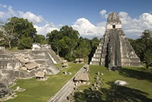 Archeological Collection: Temple No. 1 (Jaguar Temple) with North Acropolis on the left, Tikal, UNESCO World Heritage Site