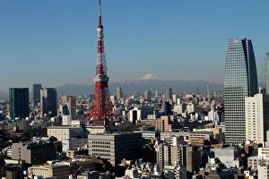 Tokyo tower, city skyline and Mount Fuji beyond, Tokyo, Japan, Asia Tokyo tower, city skyline and Mount Fuji beyond, Tokyo, Japan, Asia