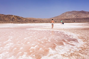 Tourists visting the disused salt pans at Pedra De Lume, Pedra di Lumi, Sal Island Tourists visting the disused salt pans at Pedra De Lume, Pedra di Lumi, Sal Island