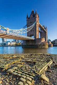 Images Dated 11th November 2021: Tower Bridge and The City at low tide, London, England, United Kingdom, Europe