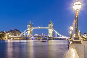 London Night Skyline Prints: Tower Bridge and River Thames at night, London, England, United Kingdom, Europe