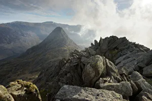 Tryfan, viewed from the top of Bristly Ridge on Glyder Fach, Snowdonia, Wales, United Kingdom Tryfan, viewed from the top of Bristly Ridge on Glyder Fach, Snowdonia, Wales, United Kingdom