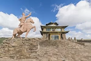 Images Dated 12th August 2017: Tsorjiin Khureenii temple and Genghis Khan statue, Middle Gobi province, Mongolia