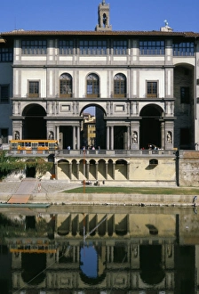 Arno River Florence Italy Prints: The Uffizi reflected in the Arno river