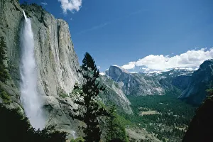 Upper Yosemite Falls cascades down the sheer granite Upper Yosemite Falls cascades down the sheer granite