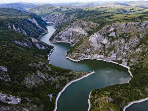 Uvac River meandering through the mountains, Uvac Special Nature Reserve, Serbia, Europe Uvac River meandering through the mountains, Uvac Special Nature Reserve, Serbia, Europe