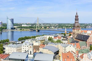 Vansu Bridge, Riga Cathedral, View from St. Peters Church, Riga, Latvia Vansu Bridge, Riga Cathedral, View from St. Peters Church, Riga, Latvia