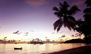 View across Anse Volbert to the offshore island of Chauve Souris at dawn View across Anse Volbert to the offshore island of Chauve Souris at dawn