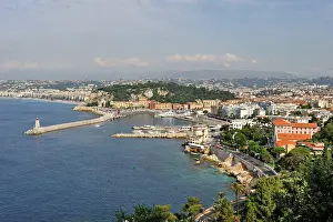 European Waterfront Destinations Prints: View of Baie des Anges from the Corniche in Nice