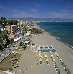 View along beach, Torremolinos, Costa del Sol, Andalucia, Spain, Mediterranean, Europe View along beach, Torremolinos, Costa del Sol, Andalucia, Spain, Mediterranean, Europe