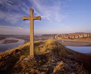 View from Church Hill across the Aln Estuary towards Alnmouth bathed in the warm light of a winters afternoon, Alnmouth View from Church Hill across the Aln Estuary towards Alnmouth bathed in the warm light of a winters afternoon, Alnmouth