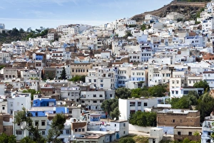 View of the city, Chefchaouen (Chaouen), Tangeri-Tetouan Region, Rif Mountains, Morocco View of the city, Chefchaouen (Chaouen), Tangeri-Tetouan Region, Rif Mountains, Morocco